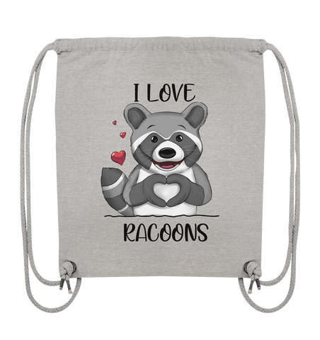 "I LOVE RACOONS" - Organic Gym-Bag - Schweinchen's Shop - Taschen - Heather Grey / ca. 38x42