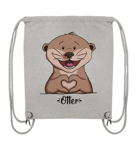 "Herz Otter" - Organic Gym-Bag - Schweinchen's Shop - Taschen - Heather Grey / ca. 38x42
