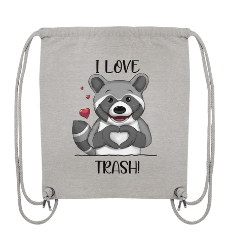 "I LOVE TRASH" - Organic Gym-Bag - Schweinchen's Shop - Taschen - Heather Grey / ca. 38x42