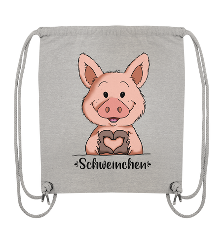 "Herz Schweinchen" - Organic Gym-Bag - Schweinchen's Shop - Taschen - Heather Grey / ca. 38x42