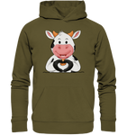 Herz Kuh o.T. - Organic Hoodie - Schweinchen's Shop - Hoodies - British Khaki / XS