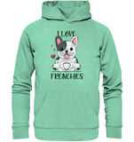 "I Love Frenchies" - Organic Hoodie - Schweinchen's Shop - Hoodies - Mid Heather Green / XS