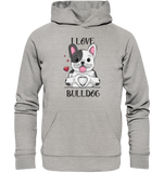 "I Love Bulldogs" - Organic Hoodie - Schweinchen's Shop - Hoodies - Heather Grey / XS