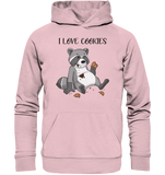 "I LOVE COOKIES" - Waschbär - Organic Hoodie - Schweinchen's Shop - Hoodies - Cotton Pink / XS