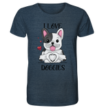 "I LOVE DOGGIES" - Organic Shirt (meliert) - Schweinchen's Shop - Unisex-Shirts - Dark Heather Blue / XS