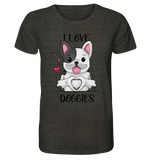 "I LOVE DOGGIES" - Organic Shirt (meliert) - Schweinchen's Shop - Unisex-Shirts - Dark Heather Grey / XS