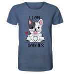 "I LOVE DOGGIES" - Organic Shirt (meliert) - Schweinchen's Shop - Unisex-Shirts - Dark Heather Indigo / XS
