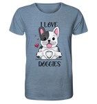 "I LOVE DOGGIES" - Organic Shirt (meliert) - Schweinchen's Shop - Unisex-Shirts - Mid Heather Blue / XS
