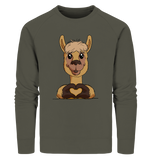Pullover - "Alpaca Herz" - Men - Schweinchen's Shop - Sweatshirts - Khaki / S