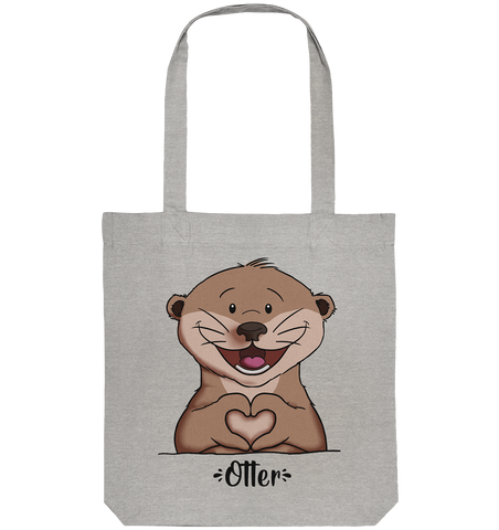 "Herz Otter" - Organic Tote-Bag - Schweinchen's Shop - Taschen - Heather Grey / ca. 38x42