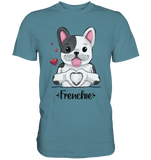 "Frenchie Herz" - Premium Shirt - Schweinchen's Shop - Unisex-Shirts - Stone Blue / S