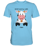 T-Shirt - "Keep Calm" - Kuh - Men - Schweinchen's Shop - Unisex-Shirts - Sky Blue / S