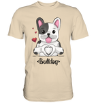 "Bulldog Herz" - Premium Shirt - Schweinchen's Shop - Unisex-Shirts - Sand / S