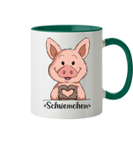 "Herz Schweinchen" - Tasse zweifarbig - Schweinchen's Shop - Tassen - Dunkelgrün / 330ml