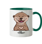 "Herz Otter" - Tasse zweifarbig - Schweinchen's Shop - Tassen - Dunkelgrün / 330ml