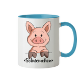 Tasse - "Schweinchen" - Zweifarbig - Schweinchen's Shop - Tassen - Hellblau / 330ml