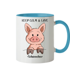 Tasse - "Keep Calm" - Zweifarbig - Schweinchen's Shop - Tassen - Hellblau / 330ml