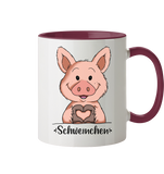 "Herz Schweinchen" - Tasse zweifarbig - Schweinchen's Shop - Tassen - Bordeaux / 330ml