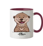"Herz Otter" - Tasse zweifarbig - Schweinchen's Shop - Tassen - Bordeaux / 330ml