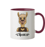 Tasse - "Herz Alpaca" - Zweifarbig - Schweinchen's Shop - Tassen - Bordeaux / 330ml