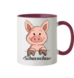 Tasse - "Schweinchen" - Zweifarbig - Schweinchen's Shop - Tassen - Bordeaux / 330ml