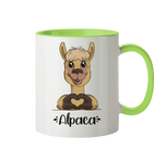Tasse - "Herz Alpaca" - Zweifarbig - Schweinchen's Shop - Tassen - Hellgrün / 330ml