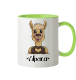 Tasse - "Herz Alpaca" - Zweifarbig - Schweinchen's Shop - Tassen - Hellgrün / 330ml
