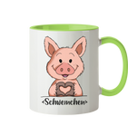 "Herz Schweinchen" - Tasse zweifarbig - Schweinchen's Shop - Tassen - Hellgrün / 330ml