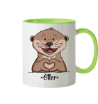 "Herz Otter" - Tasse zweifarbig - Schweinchen's Shop - Tassen - Hellgrün / 330ml