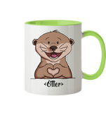 "Herz Otter" - Tasse zweifarbig - Schweinchen's Shop - Tassen - Hellgrün / 330ml