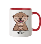 "Herz Otter" - Tasse zweifarbig - Schweinchen's Shop - Tassen - Rot / 330ml