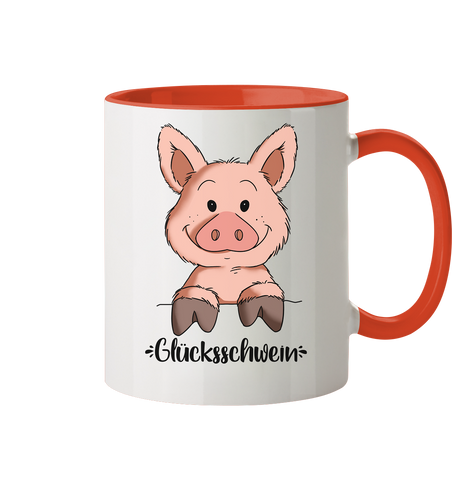 Tasse - "Glücksschwein" - Zweifarbig - Schweinchen's Shop - Tassen - Orange / 330ml