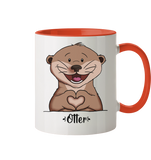 "Herz Otter" - Tasse zweifarbig - Schweinchen's Shop - Tassen - Orange / 330ml