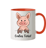 Tasse - "Großes Ferkel" - Zweifarbig - Schweinchen's Shop - Tassen - Orange / 330ml
