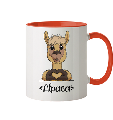 Tasse - "Herz Alpaca" - Zweifarbig - Schweinchen's Shop - Tassen - Orange / 330ml