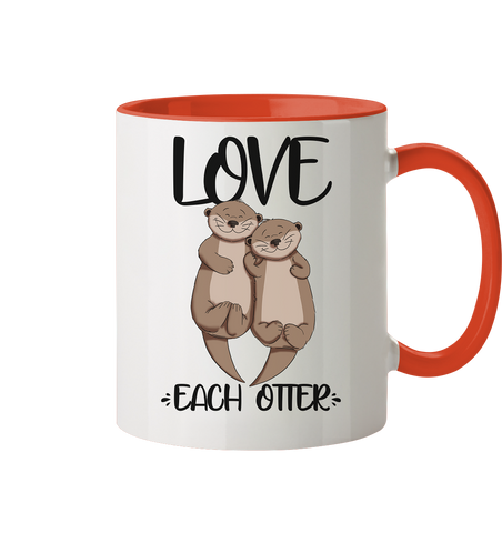 Tasse - "Love Each Otter" - Zweifarbig - Schweinchen's Shop - Tassen - Orange / 330ml