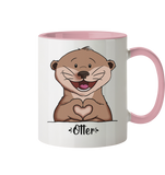 "Herz Otter" - Tasse zweifarbig - Schweinchen's Shop - Tassen - Altrosa / 330ml
