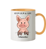 Tasse - "Keep Calm" - Zweifarbig - Schweinchen's Shop - Tassen - Goldgelb / 330ml