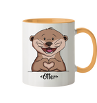"Herz Otter" - Tasse zweifarbig - Schweinchen's Shop - Tassen - Goldgelb / 330ml