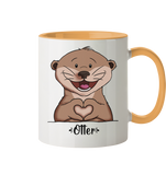 "Herz Otter" - Tasse zweifarbig - Schweinchen's Shop - Tassen - Goldgelb / 330ml