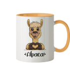 Tasse - "Herz Alpaca" - Zweifarbig - Schweinchen's Shop - Tassen - Goldgelb / 330ml