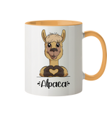 Tasse - "Herz Alpaca" - Zweifarbig - Schweinchen's Shop - Tassen - Goldgelb / 330ml