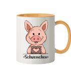"Herz Schweinchen" - Tasse zweifarbig - Schweinchen's Shop - Tassen - Goldgelb / 330ml