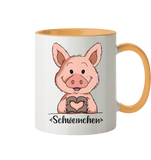 "Herz Schweinchen" - Tasse zweifarbig - Schweinchen's Shop - Tassen - Goldgelb / 330ml
