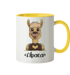 Tasse - "Herz Alpaca" - Zweifarbig - Schweinchen's Shop - Tassen - Hellgelb / 330ml