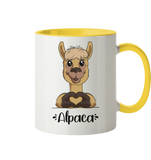 Tasse - "Herz Alpaca" - Zweifarbig - Schweinchen's Shop - Tassen - Hellgelb / 330ml