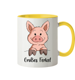Tasse - "Großes Ferkel" - Zweifarbig - Schweinchen's Shop - Tassen - Hellgelb / 330ml