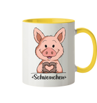 "Herz Schweinchen" - Tasse zweifarbig - Schweinchen's Shop - Tassen - Hellgelb / 330ml