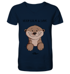 Otter "KEEP CALM" - V-Neck Shirt - Schweinchen's Shop - V-Neck Shirts - Navy / S