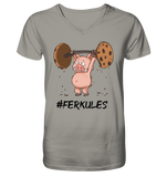"Ferkules" - V-Neck Shirt - Schweinchen's Shop - V-Neck Shirts - Light Grey / S